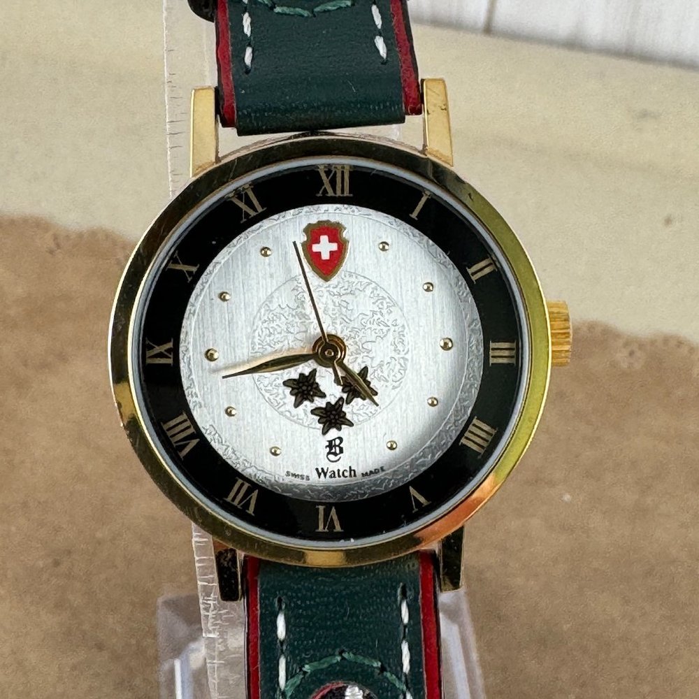 Vintage Swiss Made watch with adjustable embroider Leather Strap Swiss m…